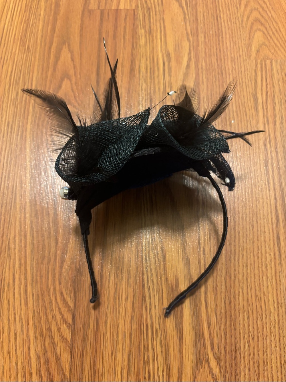 Dark Green Sinamay Fascinator Headband | Feathers | Derby Cocktail Hat - Picture 2 of 8
